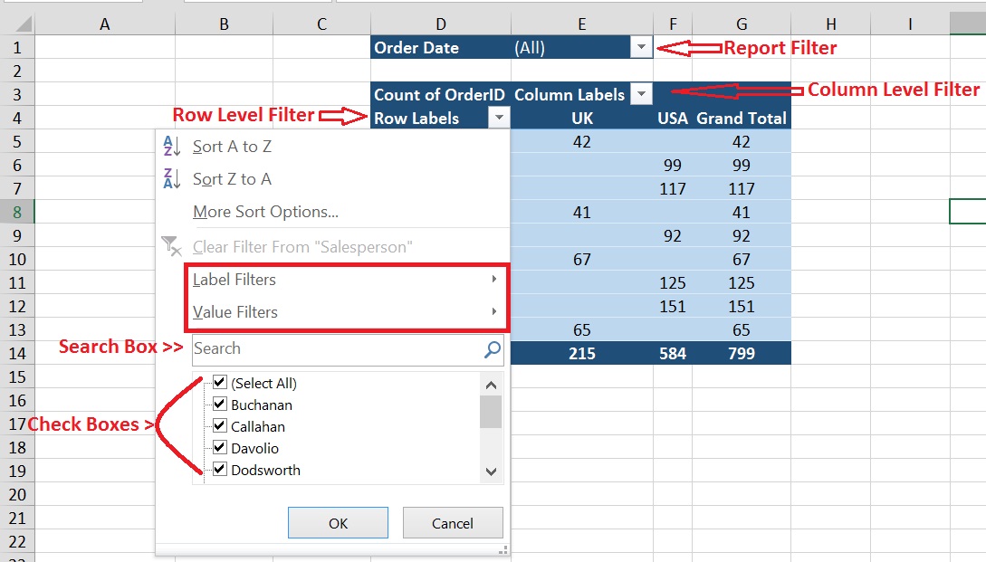 Filter data in a Pivot Table