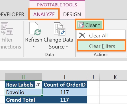 Clear Filter in pivot table for All Pivot