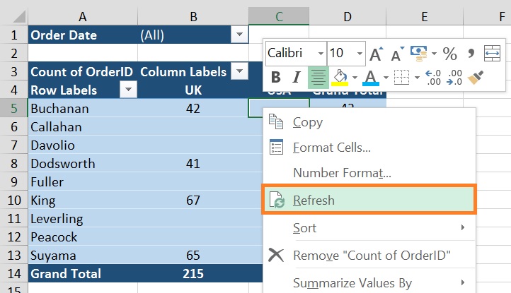 Pivot Table refresh by mouse