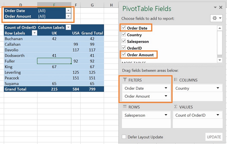 Add Report Filter in Pivot Table
