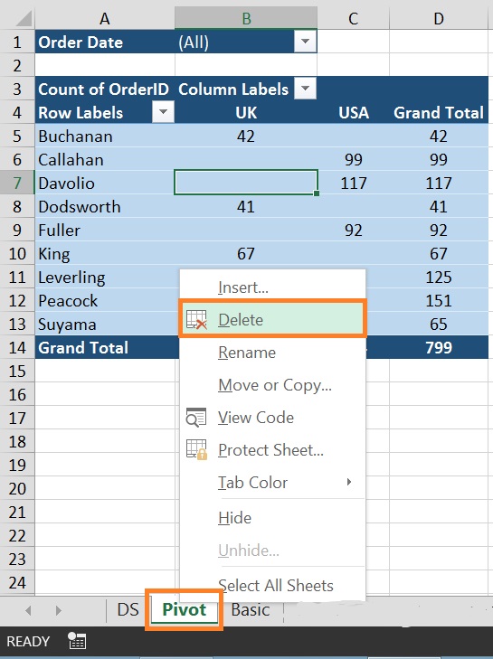Pivot Table if no other data in sheet