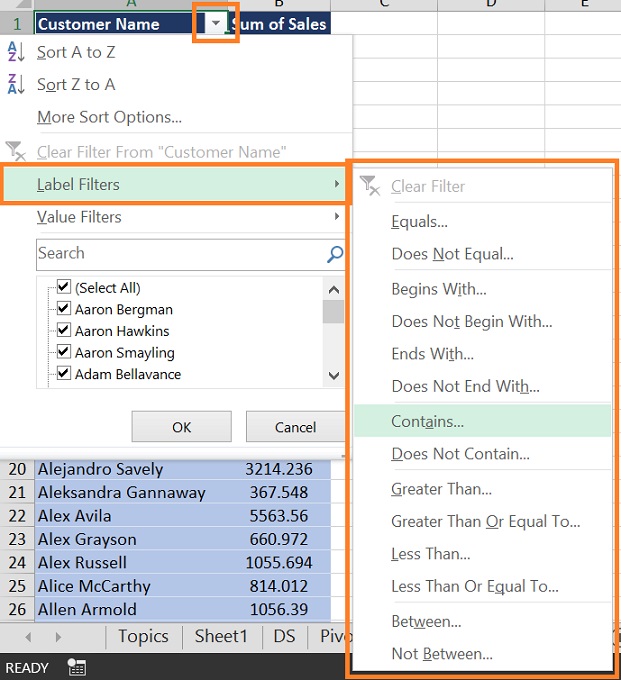 Label Filters in Pivot Table in excel
