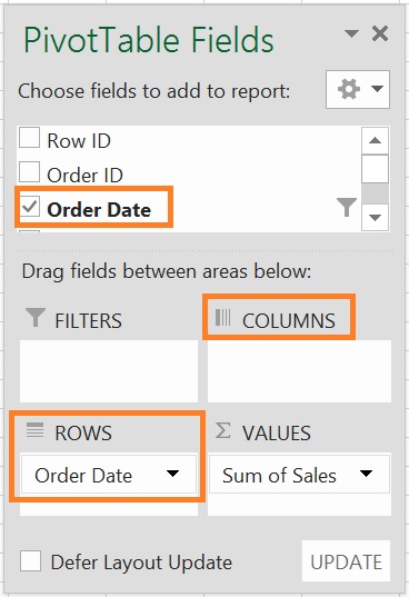 Date filter - Add Date Field to Rows or Columns