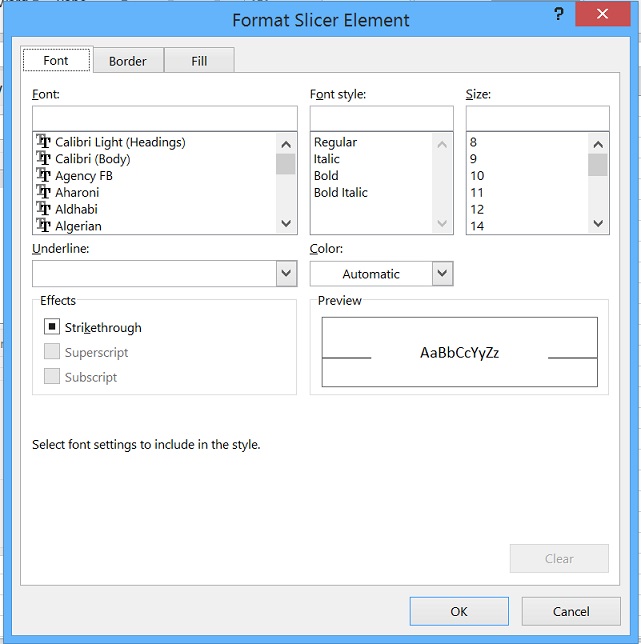 Format Slicer Element dialog box